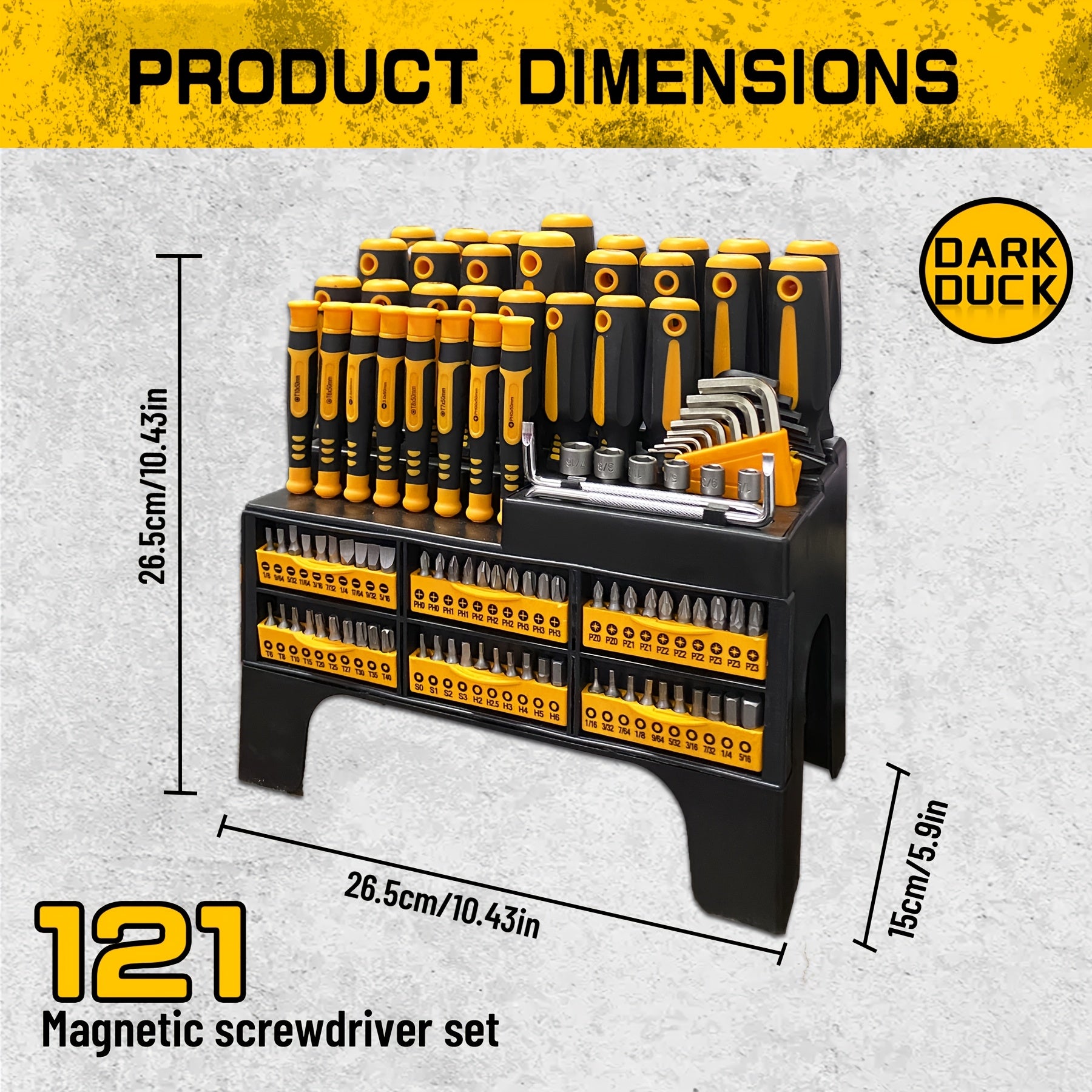 121pcs Magnetic Screwdriver Set with Chrome Vanadium Steel, Multi-Size Hex & Flathead Tools, Non-Slip Grip, Includes Storage Rack & Magnetic Bowl - Perfect DIY Tool Kit for Men