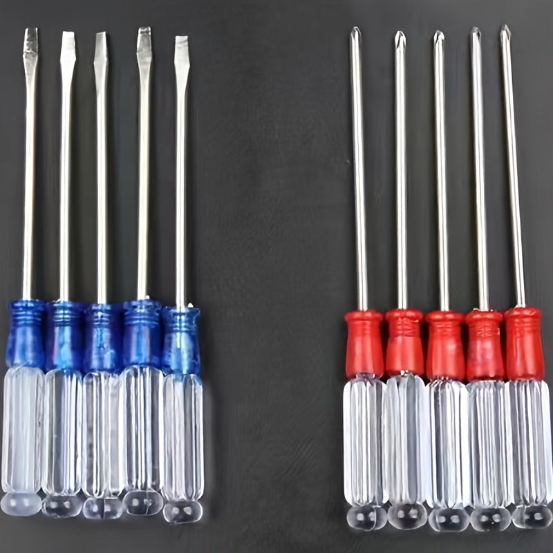 10pcs Crystal Screwdriver Set with Transparent Handles - Durable Steel, Multiple Sizes of Flat and Phillips Heads - Ideal for Home and Industrial Use, Home Screwdriver Set|Transparent Handle Screwdriver|Durable Steel Screwdriver