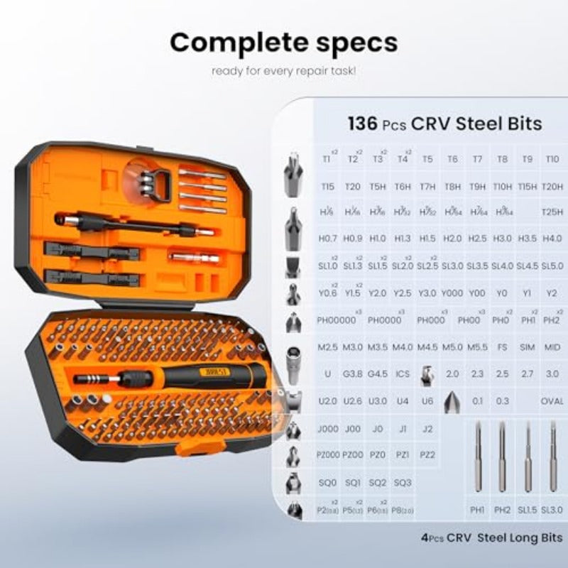JOREST 152-in-1 Magnetic Precision Screwdriver Set with Torx/Triwing/Pentalobe/Phillips Bits, CRV Steel Construction & TPR/PP Ergonomic Handle, Magnetic Storage Case & 12 Tool Kit for Electronics, MacBook, iPhone, PS5, Xbox, Jewelry Repair - All-in-One