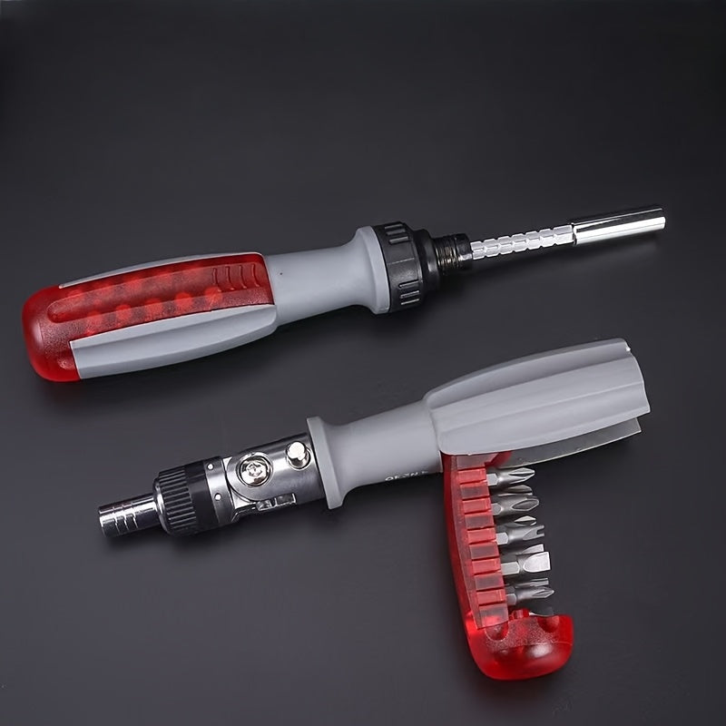 10-in-1 Manual Ratchet Screwdriver Set - Heavy-Duty Metal Tool Kit with Rotating Head & Concealed Batch Slot, No Electricity or Battery Needed for Tight Spaces, Sleek Design, Durable Construction