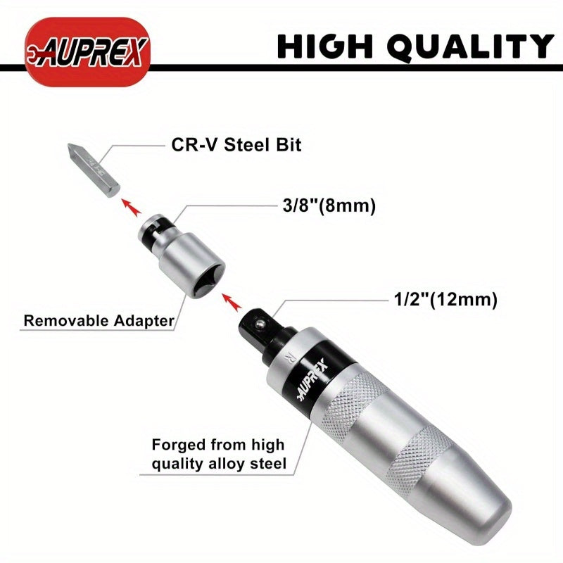 12pcs Heavy-Duty Manual Impact Screwdriver Set with Reversible Hammer - 201D CR-V Steel Construction, Dual-Direction Switch & Ergonomic Handle, 12pcs Slotted/Phillips/Hex Bits for Rusty Fasteners, Bolts, Nuts - Ideal for DIY, Construction, Automotive,