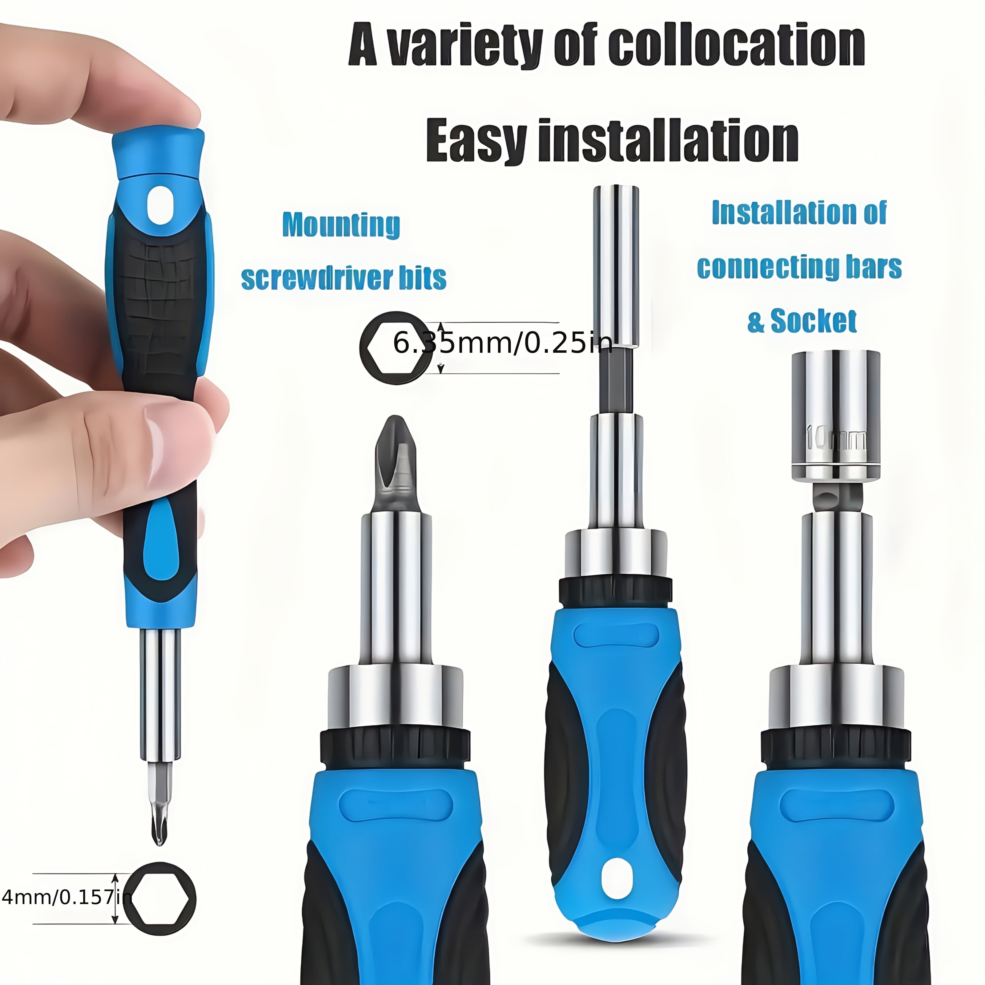 44pcs Multifunctional Ratchet Screwdriver Set, Carbon Steel, Flat Head/ crosshead/ safety Hexagonal Head, Portable Drill Sleeve Set for Home Maintenance