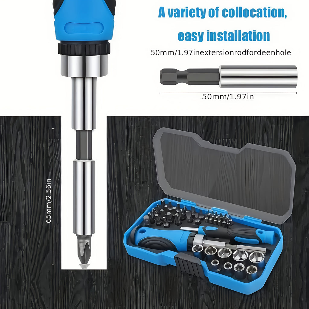 44pcs Multifunctional Ratchet Screwdriver Set, Carbon Steel, Flat Head/ crosshead/ safety Hexagonal Head, Portable Drill Sleeve Set for Home Maintenance