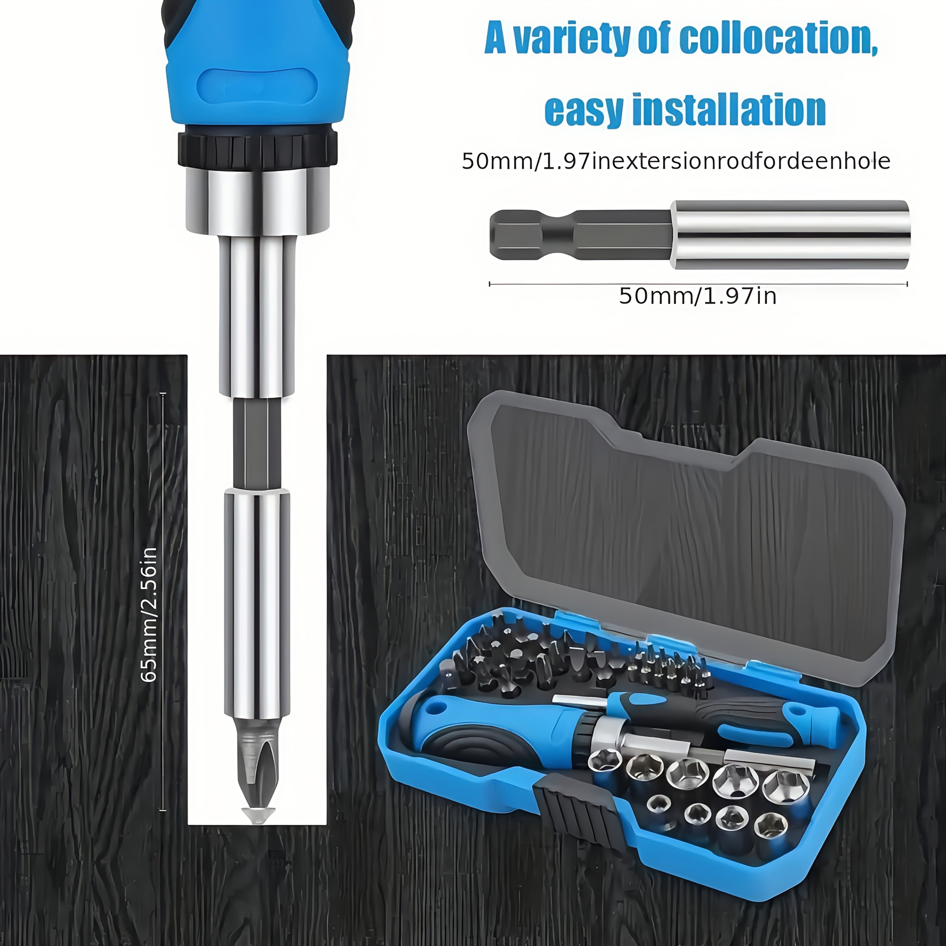 44pcs Multifunctional Ratchet Screwdriver Set, Carbon Steel, Flat Head/ crosshead/ safety Hexagonal Head, Portable Drill Sleeve Set for Home Maintenance