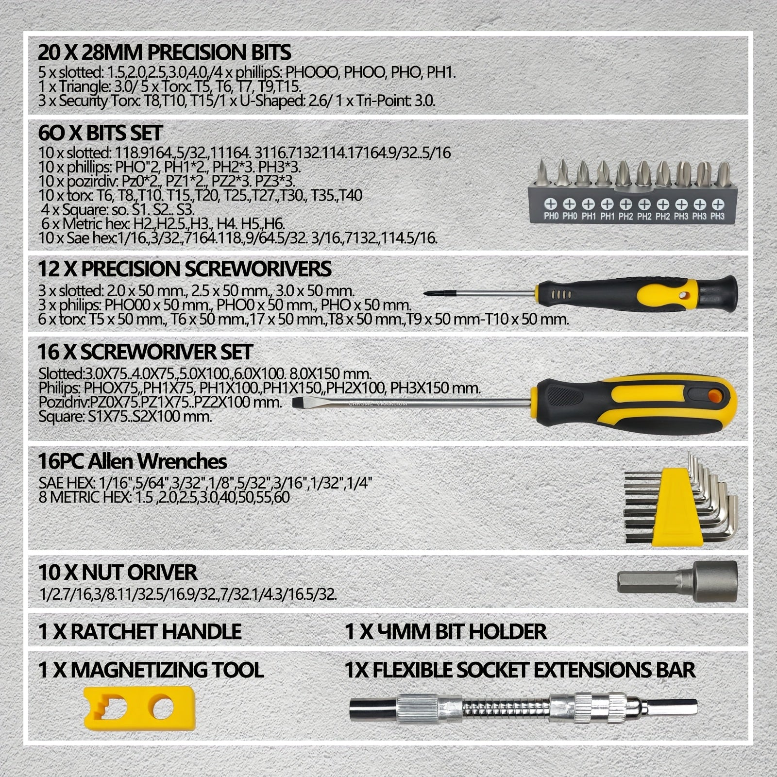 145pcs Magnetic Screwdrivers Set With Plastic Racking, Precision Screwdrivers, Magnetizer, Key Set, Nut Driver And Bit Set - DIY Tools For Men, Tools Gift