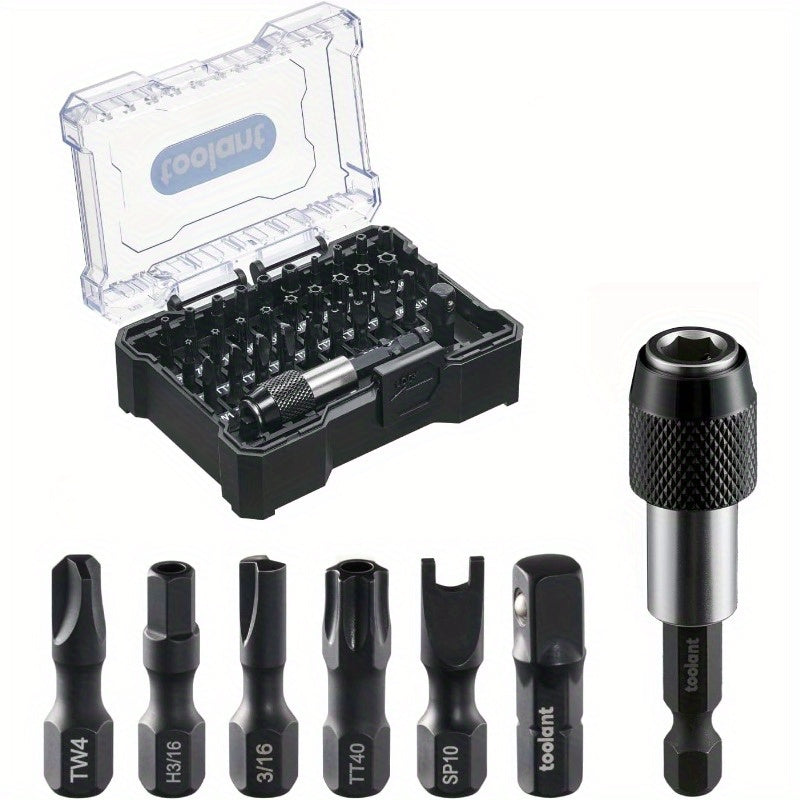 32pcs toolant Security Bit Set with Tamper-Proof Screwdriver Bits, Torx/Hex/Phillips/Flathead/Robertson/Spade/Hex Key - Heavy-Duty Impact Drill Compatible, 1/4" Adapter & Release Tool - for Professional & DIY Projects - Organized Case Included -