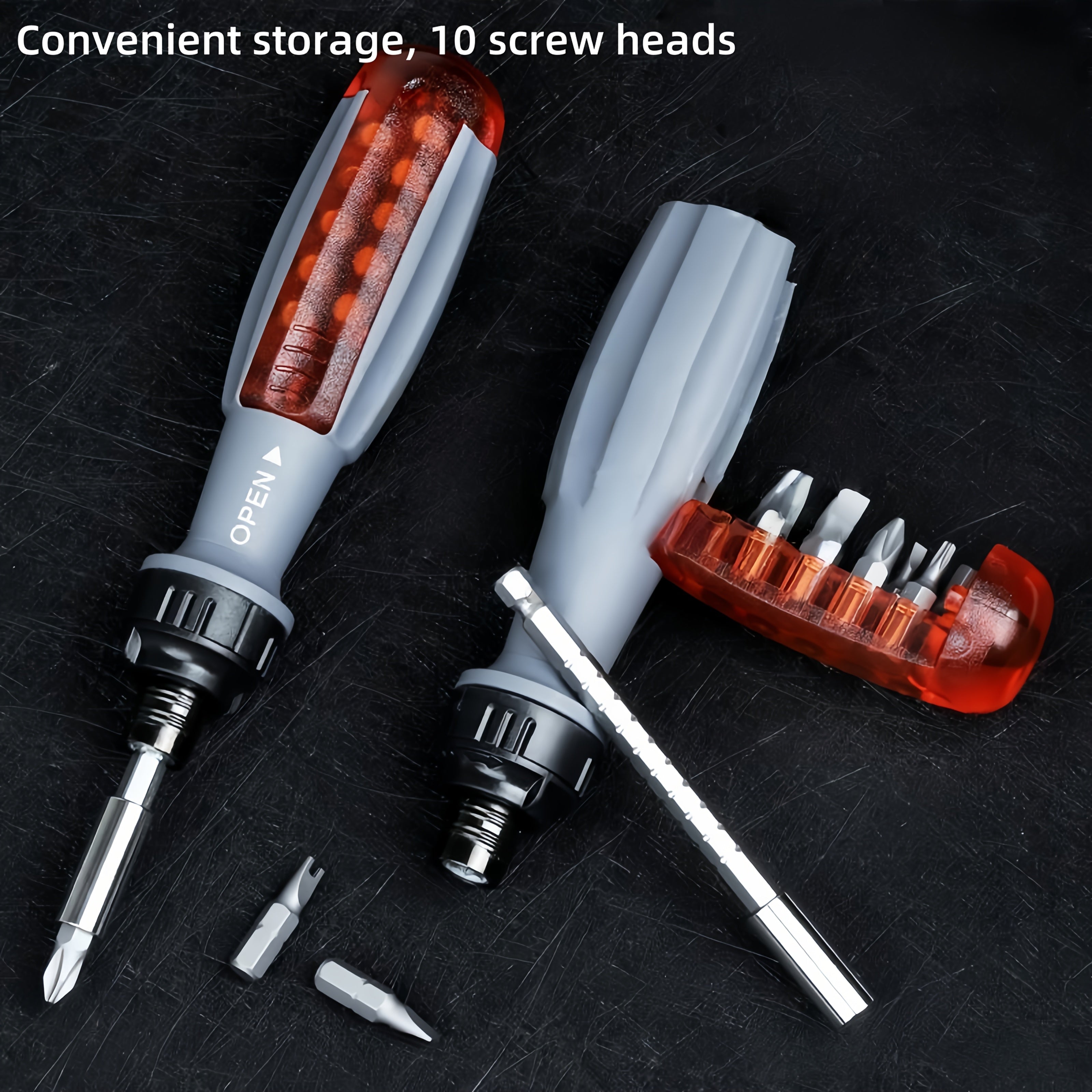 10-in-1 Manual Ratchet Screwdriver Set - Heavy-Duty Metal Tool Kit with Rotating Head & Concealed Batch Slot, No Electricity or Battery Needed for Tight Spaces, Sleek Design, Durable Construction