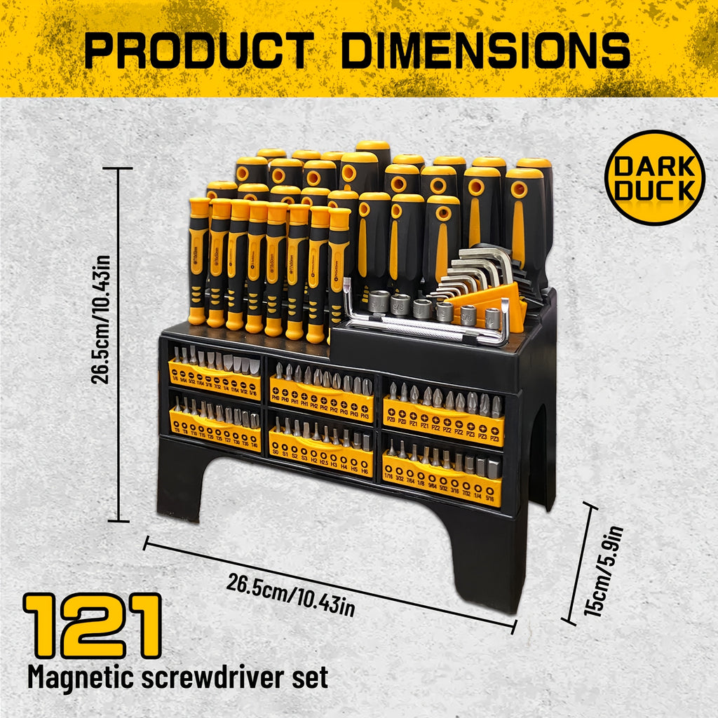 121pcs Magnetic Screwdriver Set with Chrome Vanadium Steel, Multi-Size Hex & Flathead Tools, Non-Slip Grip, Includes Storage Rack & Magnetic Bowl - Perfect DIY Tool Kit for Men