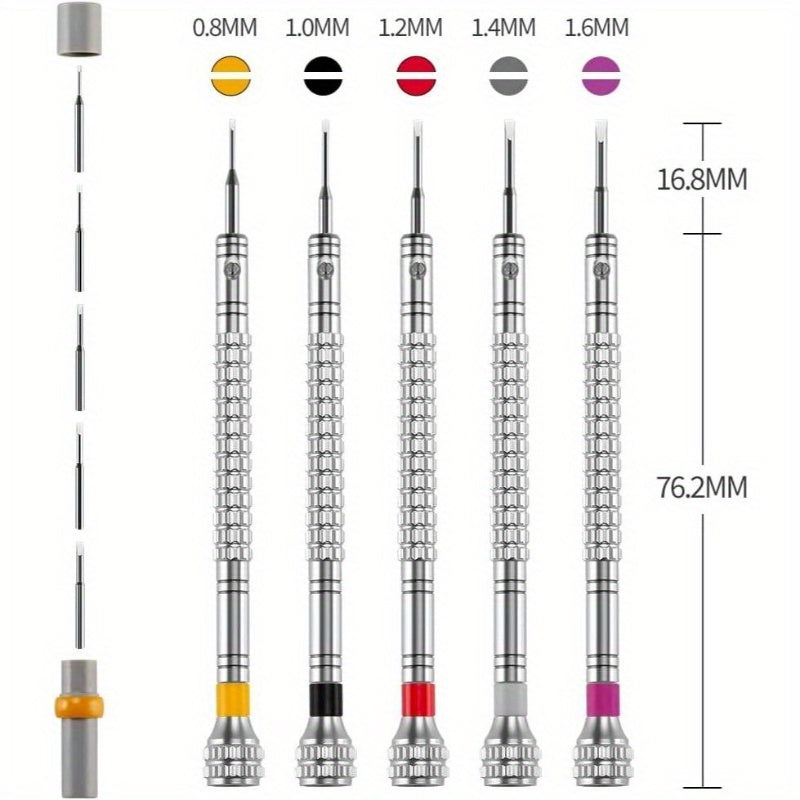 5pcs Professional Screwdriver Set with 5 Interchangeable Blades - Ergonomic Handles, Precision & Flathead Bits for Watches, Jewelry, Glasses, Toys Repair - Compact Case, No Power Required, Durable Manual Tool Kit for DIY & (Multi-Color Options),