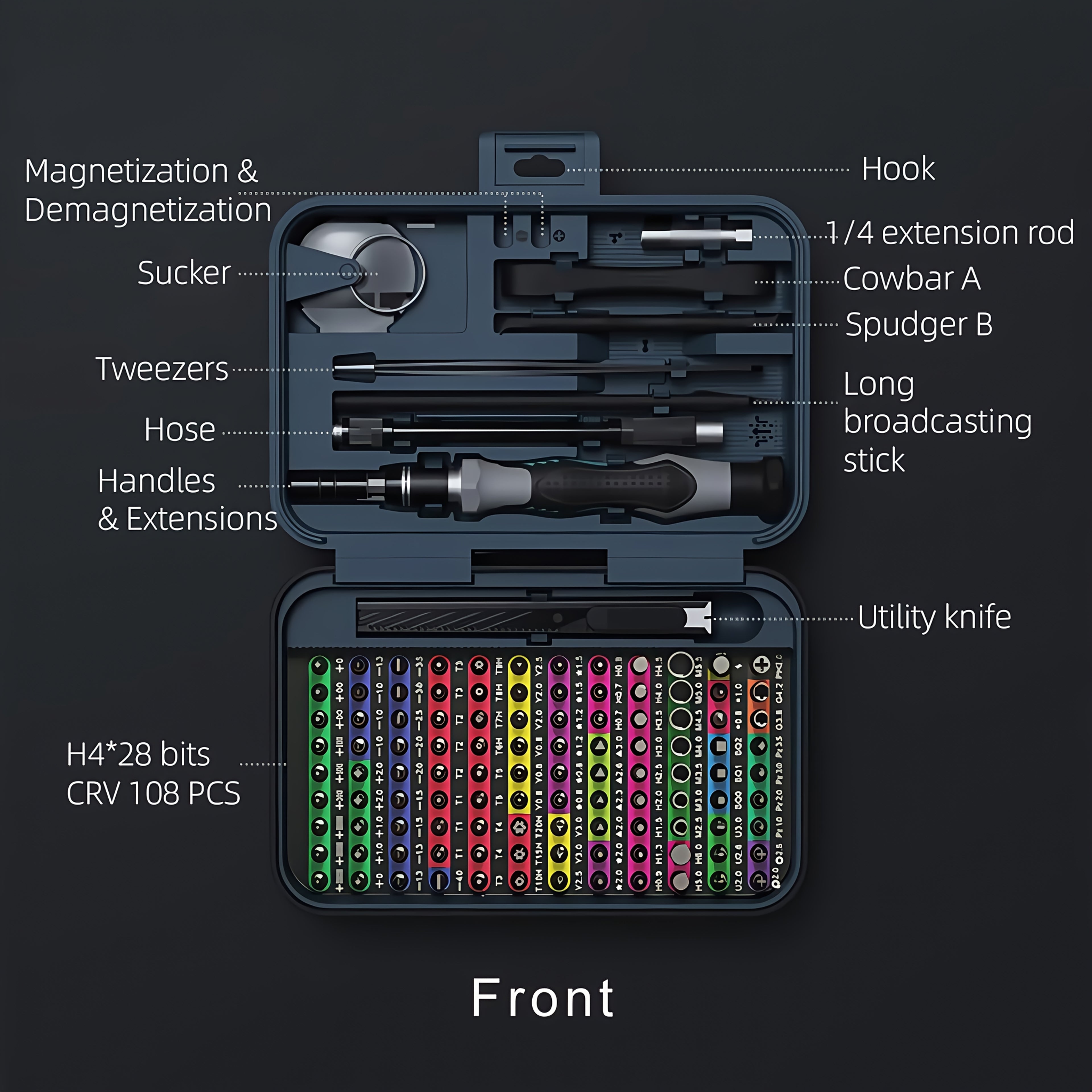 132in 1 Small Precision Screwdriver Set, Upgraded Repair Tool Kit (with 108 Magnetic Screwdriver Bits), Color Coded Screwdriver Set with Extension Rod Kit for Phone, Computer, Tablet, Watch. Anti-slip Handle And 360°rotating Flexible Hose Design.