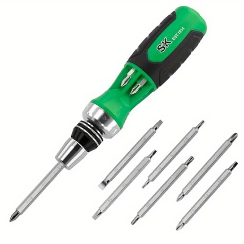 12-in-1 Ratcheting Screwdriver 216P Multibit Driver with QuickLoad Mechanism, S2 Steel Bits & Ergonomic SureGrip Handle - 6 Double-Ended Bits (Phillips/Slotted/Star/Square), 216-Position Ratchet, Auto Lock, Bits Stored in Handle for Professional & DIY