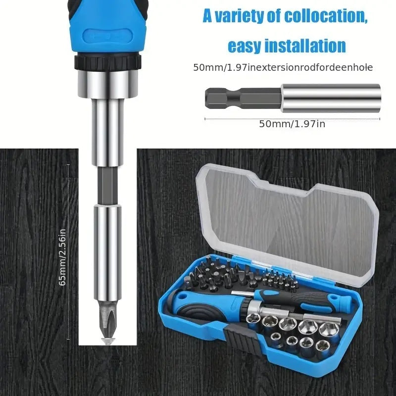 30pcs Magnetic Ratcheting Wrench and Precision Screwdriver Set, Mini Electronics Tool Kit with Screw Extractor, Ideal for Watch, Mobile Phone, Computer Maintenance, Plastic and Metal, No Electricity Needed, Watch Repair Tools | Compact Tool Kit | Durable