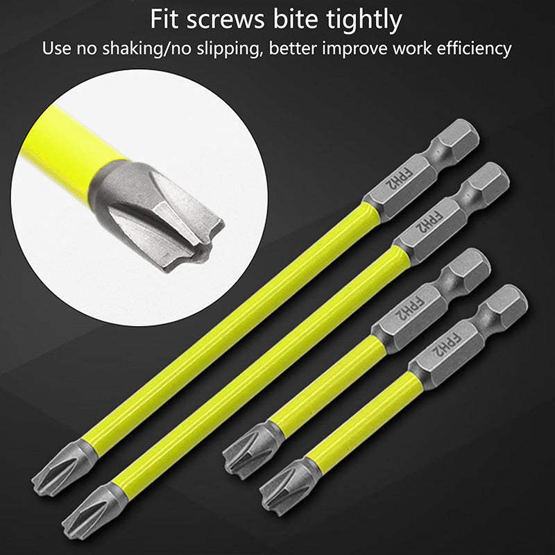 4 Magnetic Electrician Screwdriver Bit Set, Hexagonal Shank PH2 - 65mm & 110mm, Non-slip Metal Drill Bits, Suitable for Hand and Power Tools, Compatible with Socket Switch Panels, No Batteries Required