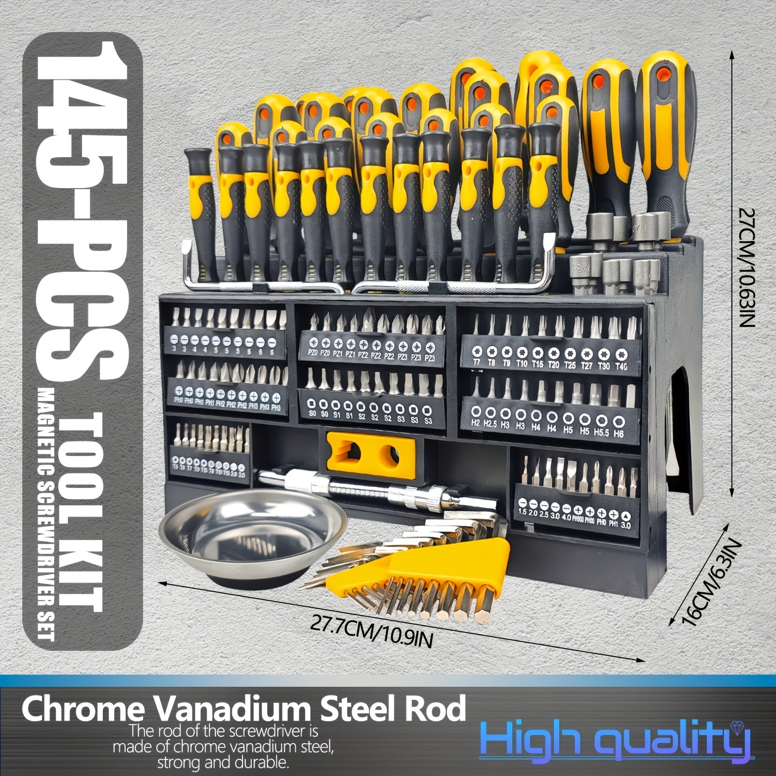 145pcs SEIKODY Steel Magnetic Screwdrivers Set, Precision, With Plastic Racking, Magnetizer, Key Set, Nut Driver and Bit Set, Uncharged, Without Battery, for DIY, Men, Tools Gift