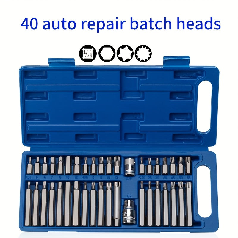 40pcs Heavy-Duty Metal Screwdriver Set with Non-Slip Ergonomic Handle & Compact Toolbox - Star-Shaped & Phillips/Flathead Drivers, SAE & Metric Sizes for Car,, Home, Electrical Repairs - All-in-One Tool Kit for Mechanics, DIY, Appliance Maintenance -