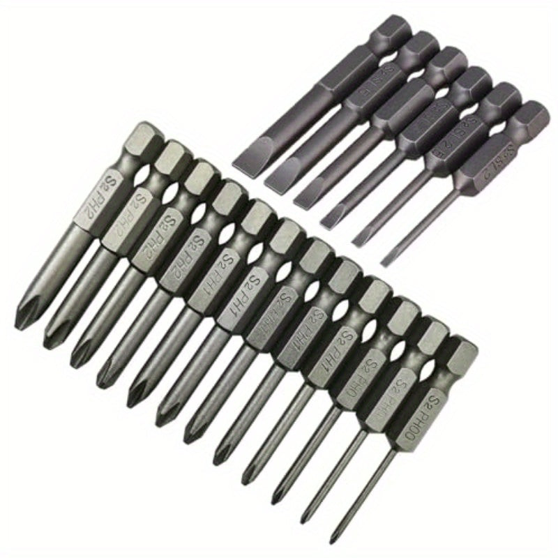 18pcs Heavy-Duty S2 Steel Magnetic Screwdriver Bit Set with 1/4" Hex Shank & Storage Case - 2-Inch Long Phillips/Slotted Bits, PH00-PH2 & SL4-SL6 Sizes for DIY, Electronics, Automotive Repair - Durable Impact-Resistant Tool Kit for Home & (No Power