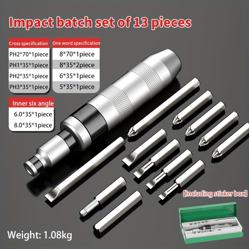 13pcs Heavy-Duty Impact Screwdriver Set with Impact-Resistant Case - Heavy-Duty Metal Construction, Shockproof Impact-Ready Bits & Detachable Stubborn Screw Removal System - Torx/Flat/Phillips/Hex Heads for Automotive, Home, Construction, Electronics