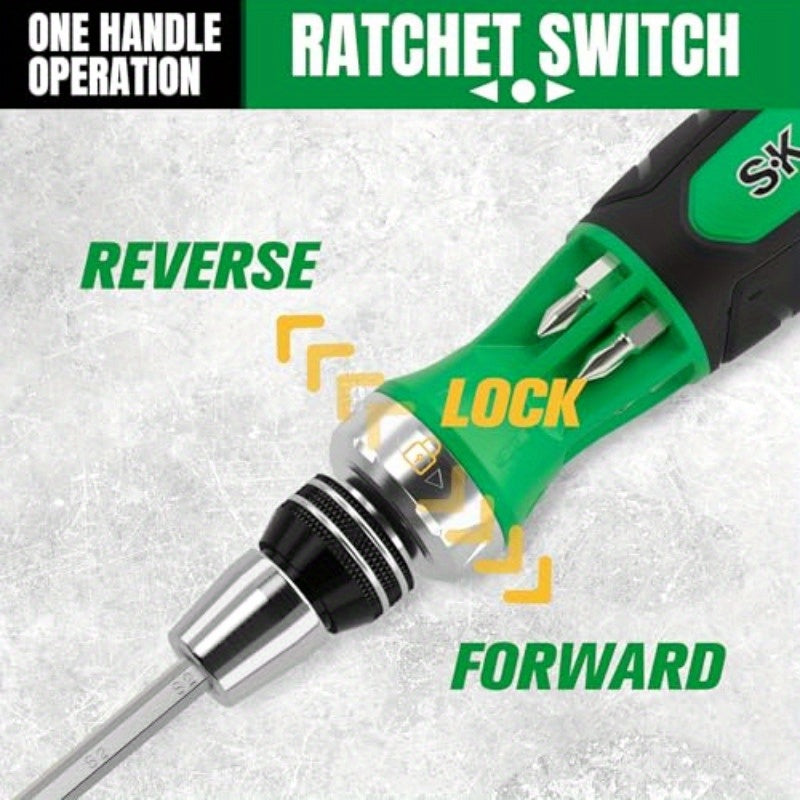 12-in-1 Ratcheting Screwdriver 216P Multibit Driver with QuickLoad Mechanism, S2 Steel Bits & Ergonomic SureGrip Handle - 6 Double-Ended Bits (Phillips/Slotted/Star/Square), 216-Position Ratchet, Auto Lock, Bits Stored in Handle for Professional & DIY
