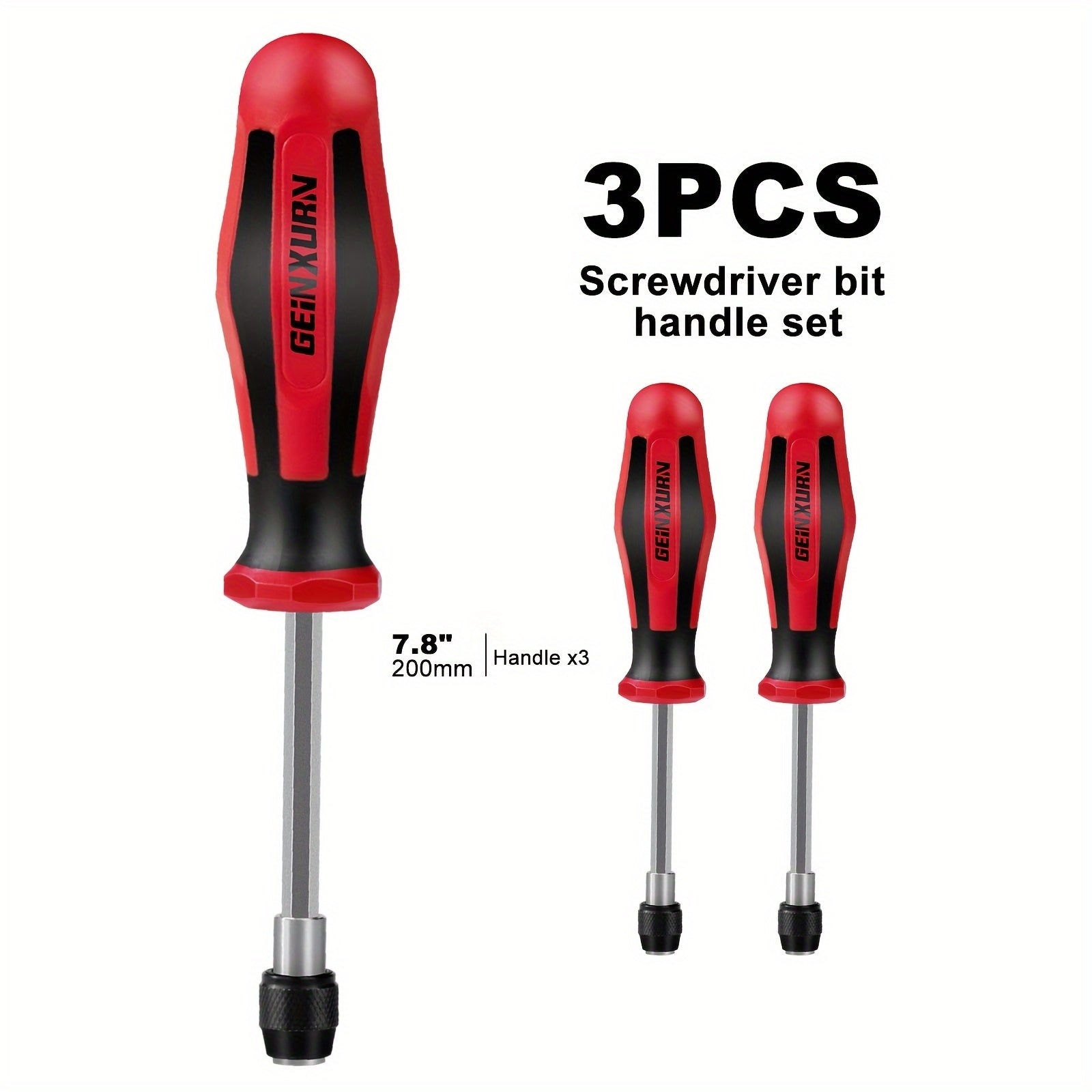 GEINXURN S2 Steel 1/4" Hex Shank Screwdriver Handle with Mixed Screwdriver Bits Set, 1/3/14/18pcs, Durable Red/Black/White, No Assembly Required