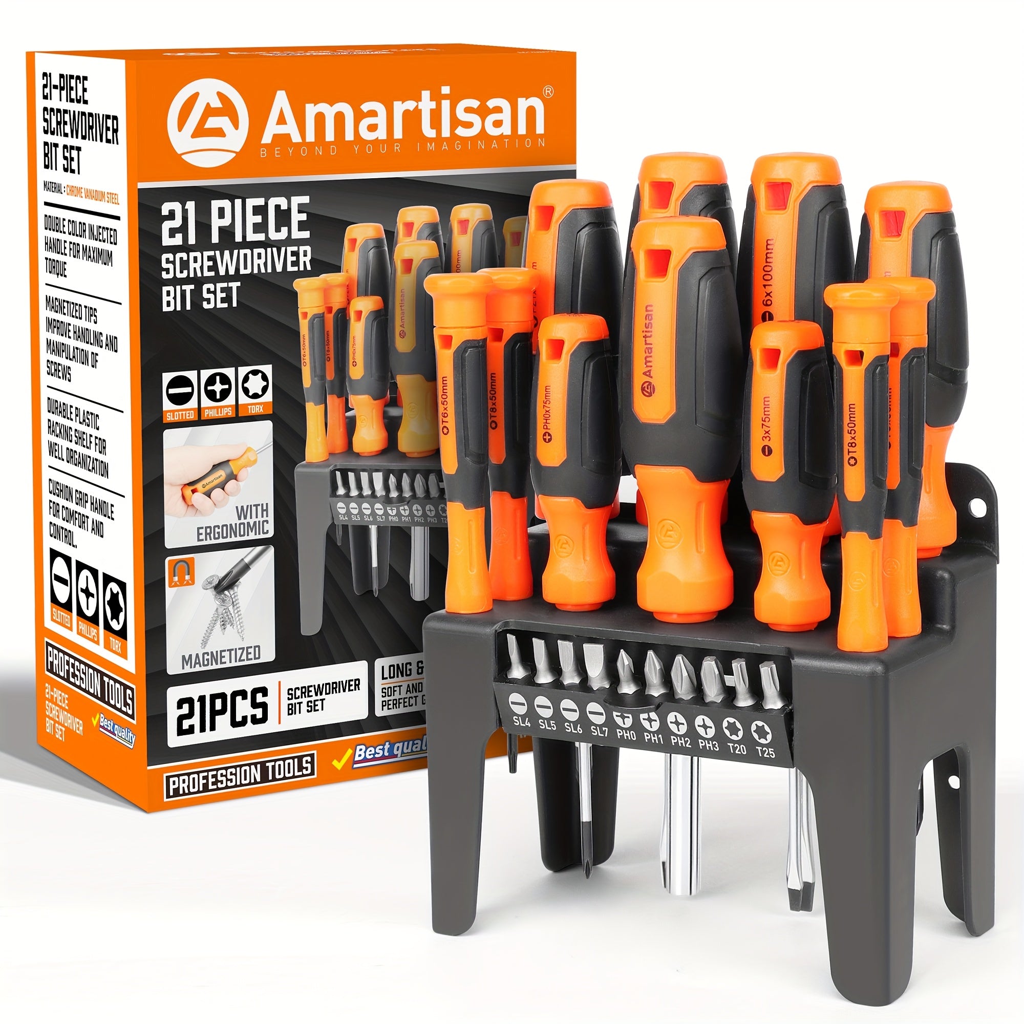 21pcs Screwdriver Set, Magnetic Screwdriver, Phillips Screwdriver Set, With 10 Batch Heads And Plastic Brackets For Easy Organization And Categorization