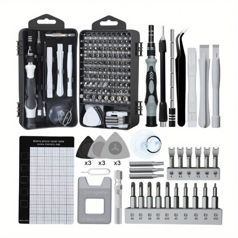 138in 1 Precision Screwdriver Set - DIY Repair Tool Kit with Steel Bits for iPhone, Tablet, Watch, Camera - Includes Mini Wrench & Stripped Screw Extractor Magnetic, Non-Slip Handle & Tweezers Grey Red
