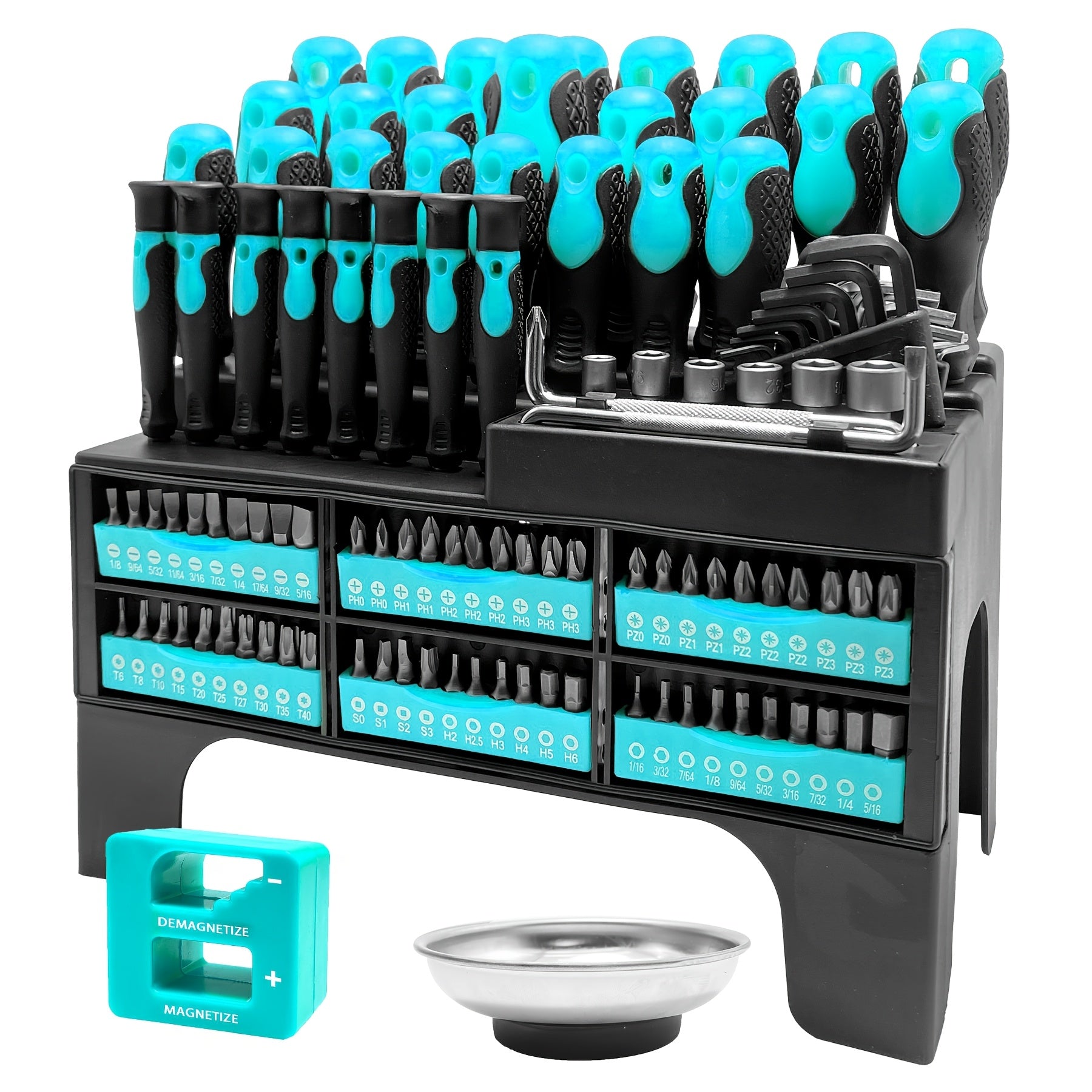 DARK DUCK 118pcs Magnetic Screwdriver Set with Plastic Rack And Magnetic Tool Bowl, Chrome Vanadium Steel, Multi-Size for Electronics And Precision Work, Non-Slip Rubber Handles, Durable Metal Construction (Blue)
