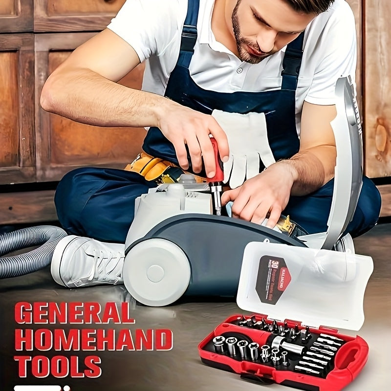 30pcs Magnetic Ratcheting Wrench and Precision Screwdriver Set, Mini Electronics Tool Kit with Screw Extractor, Ideal for Watch, Mobile Phone, Computer Maintenance, Plastic and Metal, No Electricity Needed, Watch Repair Tools | Compact Tool Kit | Durable