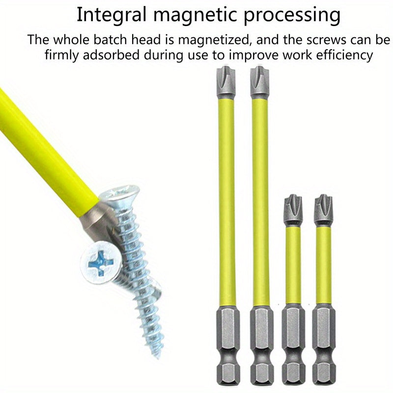 4 Magnetic Electrician Screwdriver Bit Set, Hexagonal Shank PH2 - 65mm & 110mm, Non-slip Metal Drill Bits, Suitable for Hand and Power Tools, Compatible with Socket Switch Panels, No Batteries Required