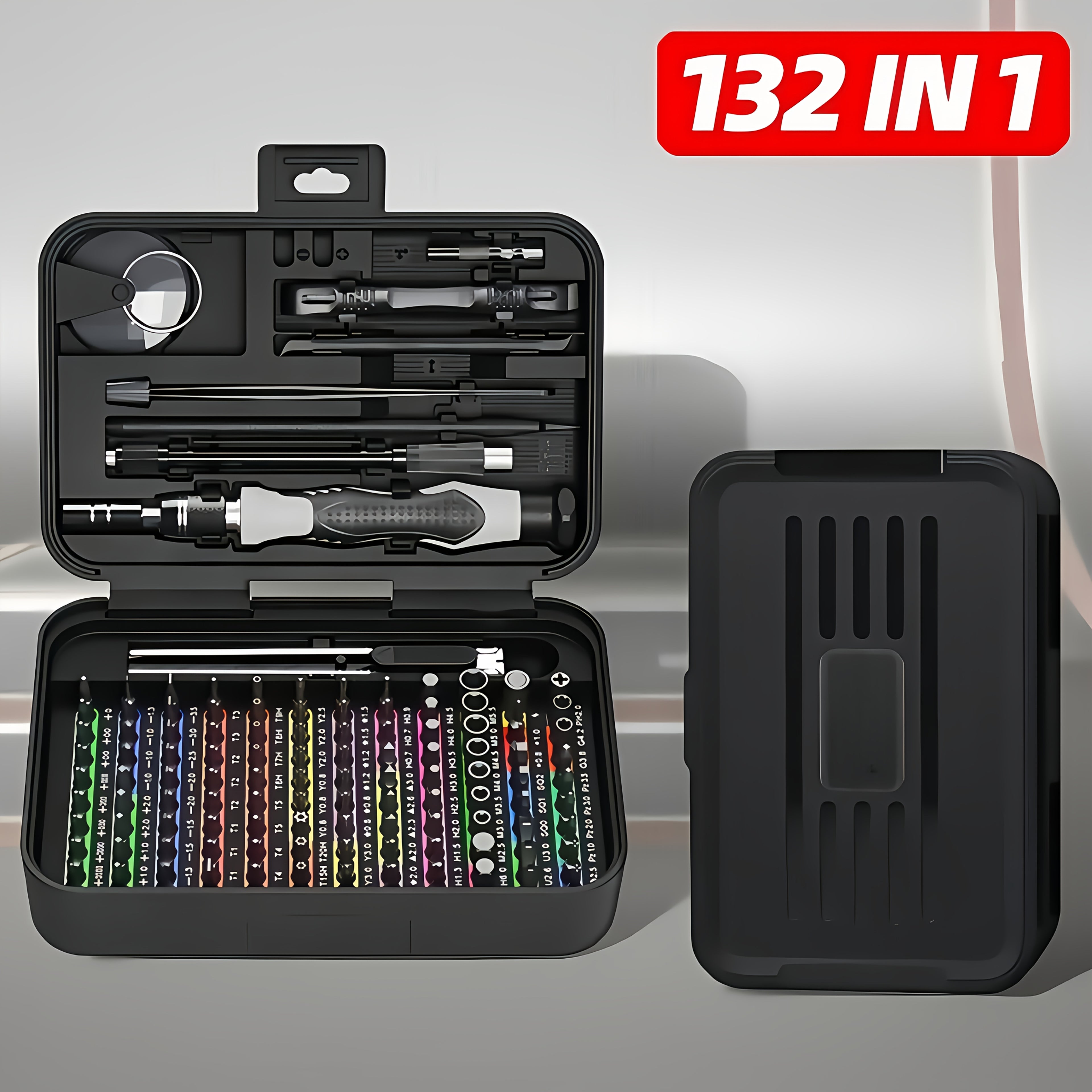 132in 1 Small Precision Screwdriver Set, Upgraded Repair Tool Kit (with 108 Magnetic Screwdriver Bits), Color Coded Screwdriver Set with Extension Rod Kit for Phone, Computer, Tablet, Watch. Anti-slip Handle And 360°rotating Flexible Hose Design.