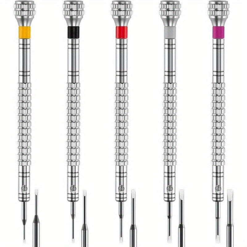 5pcs Professional Screwdriver Set with 5 Interchangeable Blades - Ergonomic Handles, Precision & Flathead Bits for Watches, Jewelry, Glasses, Toys Repair - Compact Case, No Power Required, Durable Manual Tool Kit for DIY & (Multi-Color Options),
