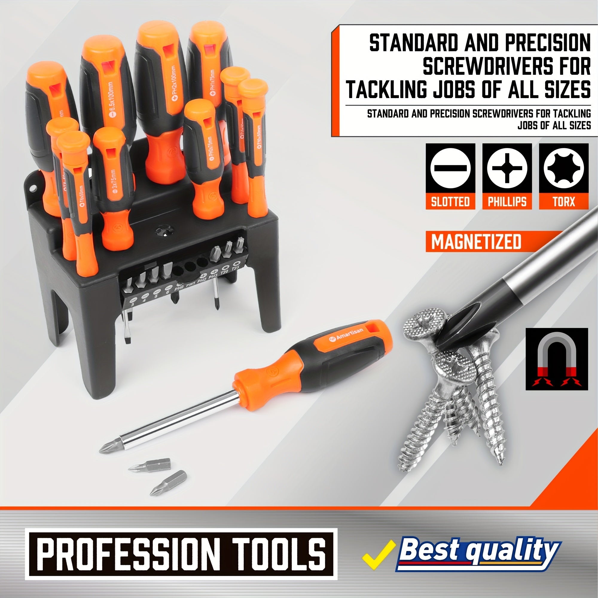 21pcs Screwdriver Set, Magnetic Screwdriver, Phillips Screwdriver Set, With 10 Batch Heads And Plastic Brackets For Easy Organization And Categorization