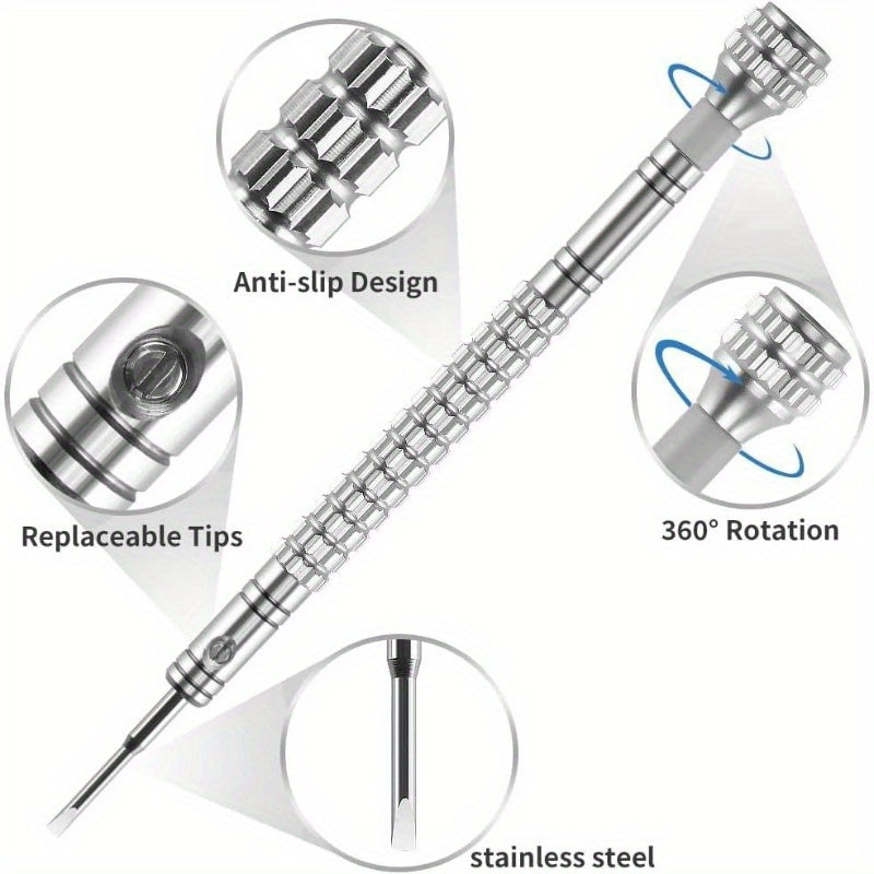 5pcs Professional Screwdriver Set with 5 Interchangeable Blades - Ergonomic Handles, Precision & Flathead Bits for Watches, Jewelry, Glasses, Toys Repair - Compact Case, No Power Required, Durable Manual Tool Kit for DIY & (Multi-Color Options),