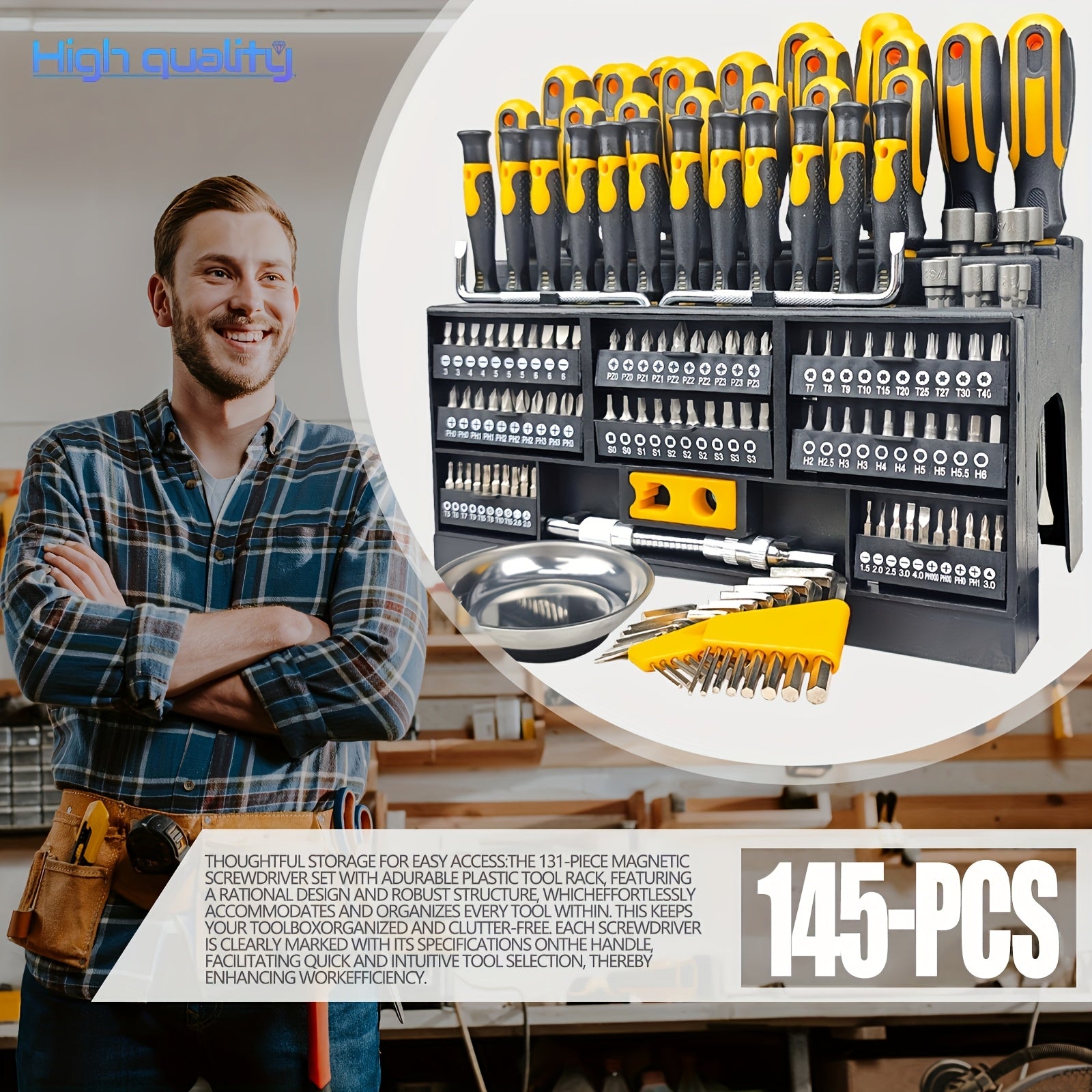 145pcs SEIKODY Steel Magnetic Screwdrivers Set, Precision, With Plastic Racking, Magnetizer, Key Set, Nut Driver and Bit Set, Uncharged, Without Battery, for DIY, Men, Tools Gift