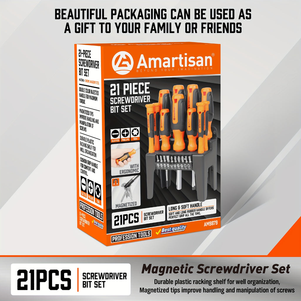 21pcs Screwdriver Set, Magnetic Screwdriver, Phillips Screwdriver Set, With 10 Batch Heads And Plastic Brackets For Easy Organization And Categorization