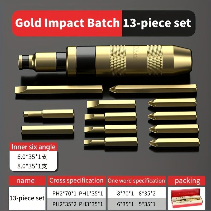 13pcs Heavy-Duty Impact Screwdriver Set with Impact-Resistant Case - Heavy-Duty Metal Construction, Shockproof Impact-Ready Bits & Detachable Stubborn Screw Removal System - Torx/Flat/Phillips/Hex Heads for Automotive, Home, Construction, Electronics
