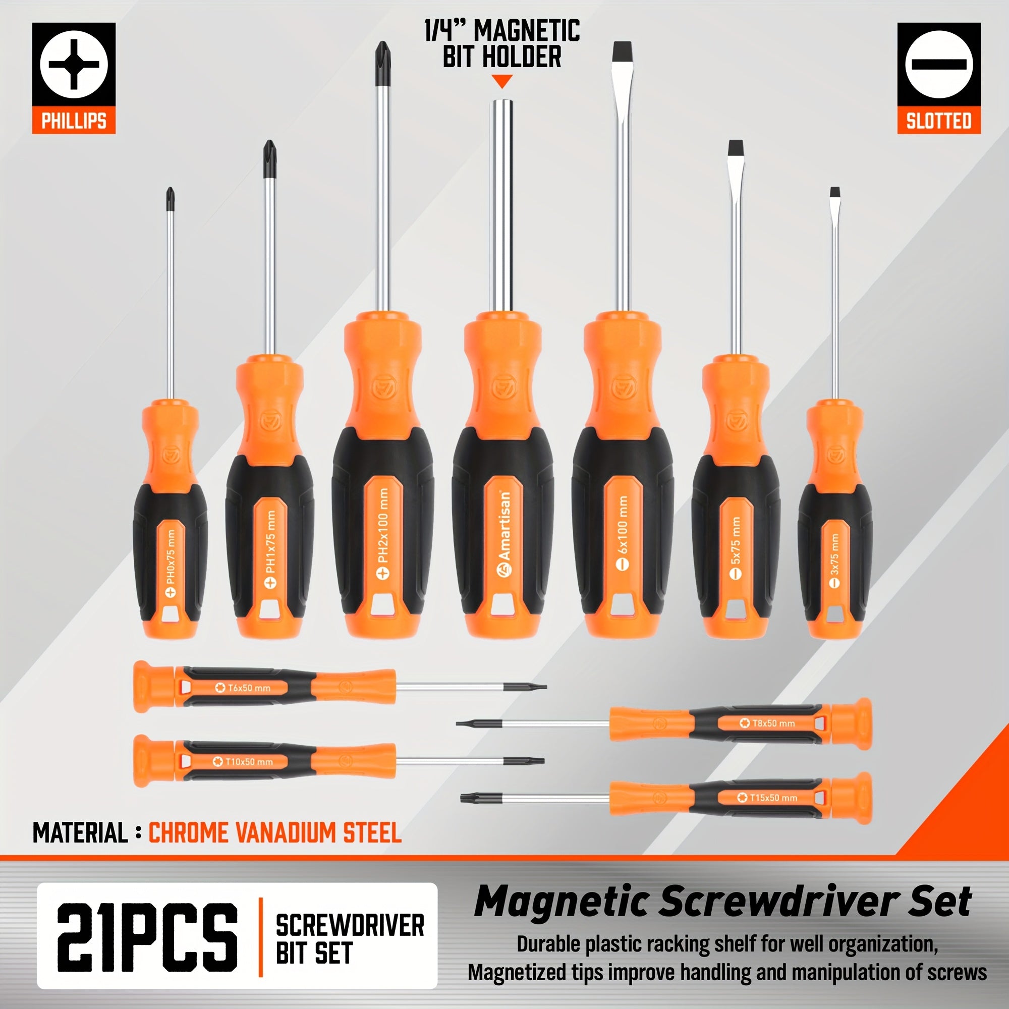 21pcs Screwdriver Set, Magnetic Screwdriver, Phillips Screwdriver Set, With 10 Batch Heads And Plastic Brackets For Easy Organization And Categorization