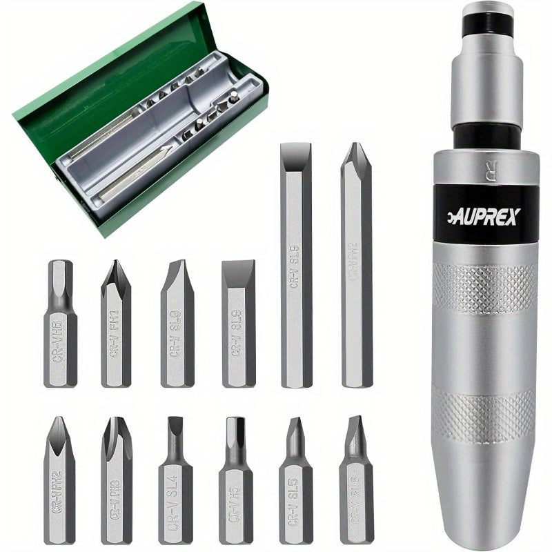 12pcs Heavy-Duty Manual Impact Screwdriver Set with Reversible Hammer - 201D CR-V Steel Construction, Dual-Direction Switch & Ergonomic Handle, 12pcs Slotted/Phillips/Hex Bits for Rusty Fasteners, Bolts, Nuts - Ideal for DIY, Construction, Automotive,