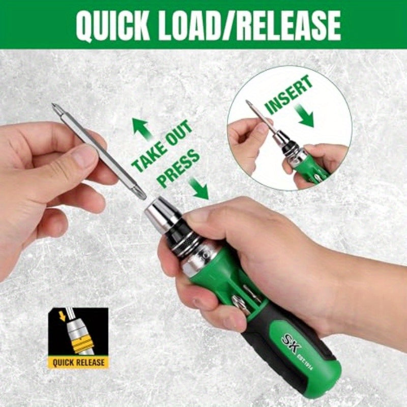 12-in-1 Ratcheting Screwdriver 216P Multibit Driver with QuickLoad Mechanism, S2 Steel Bits & Ergonomic SureGrip Handle - 6 Double-Ended Bits (Phillips/Slotted/Star/Square), 216-Position Ratchet, Auto Lock, Bits Stored in Handle for Professional & DIY