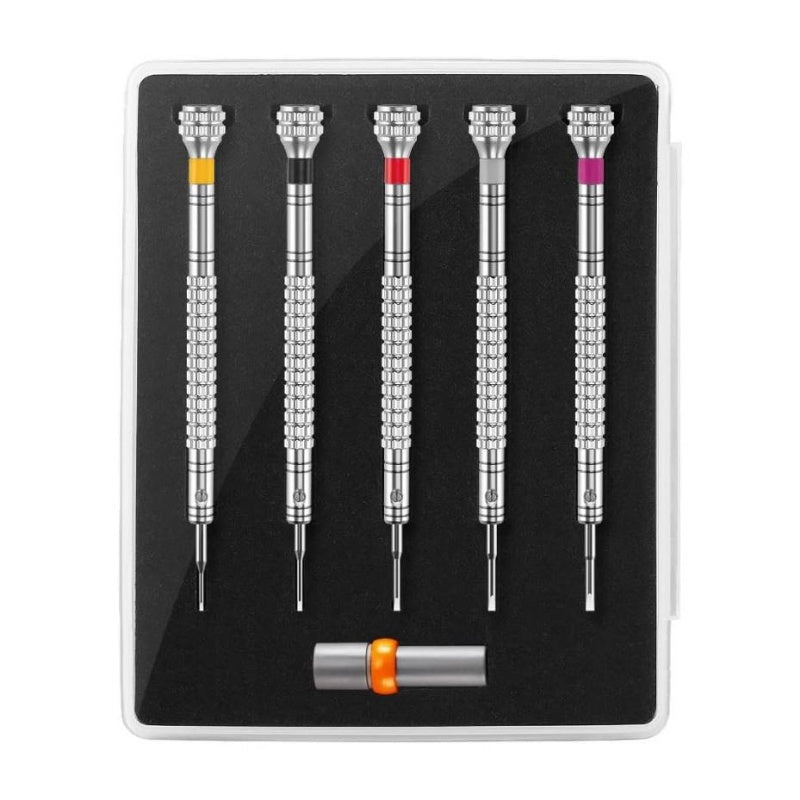 5pcs Professional Screwdriver Set with 5 Interchangeable Blades - Ergonomic Handles, Precision & Flathead Bits for Watches, Jewelry, Glasses, Toys Repair - Compact Case, No Power Required, Durable Manual Tool Kit for DIY & (Multi-Color Options),