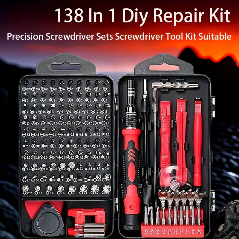 138in 1 Precision Screwdriver Set - DIY Repair Tool Kit with Steel Bits for iPhone, Tablet, Watch, Camera - Includes Mini Wrench & Stripped Screw Extractor Magnetic, Non-Slip Handle & Tweezers Grey Red
