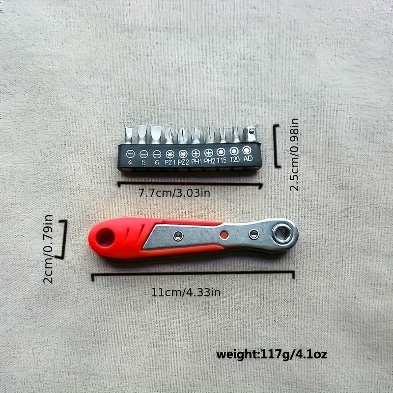 A 36-Tooth Mini Ratchet Screwdriver Set Suitable for Repairs in Tight Spaces, Featuring an L-Shaped Wrench Head, No Assembly Required, Manual Operation, And a Red Steel Multifunctional Tool Kit