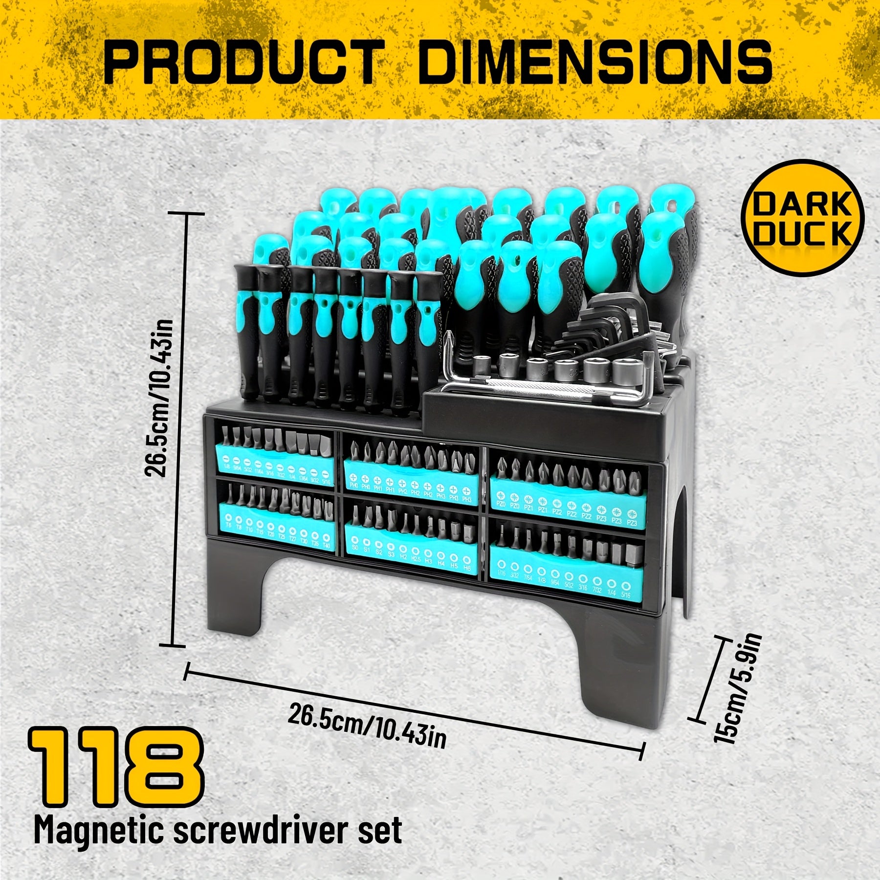 DARK DUCK 118pcs Magnetic Screwdriver Set with Plastic Rack And Magnetic Tool Bowl, Chrome Vanadium Steel, Multi-Size for Electronics And Precision Work, Non-Slip Rubber Handles, Durable Metal Construction (Blue)