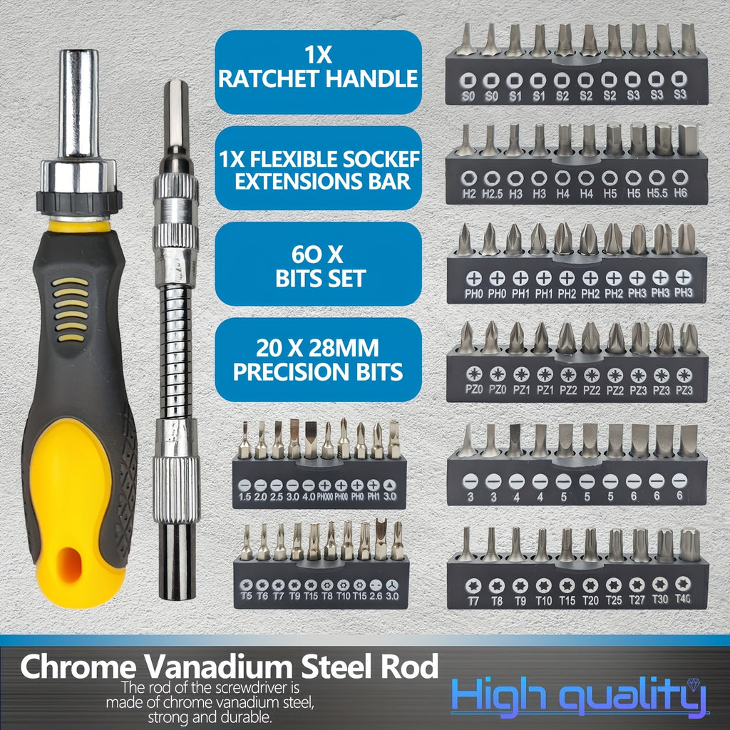 145pcs SEIKODY Steel Magnetic Screwdrivers Set, Precision, With Plastic Racking, Magnetizer, Key Set, Nut Driver and Bit Set, Uncharged, Without Battery, for DIY, Men, Tools Gift