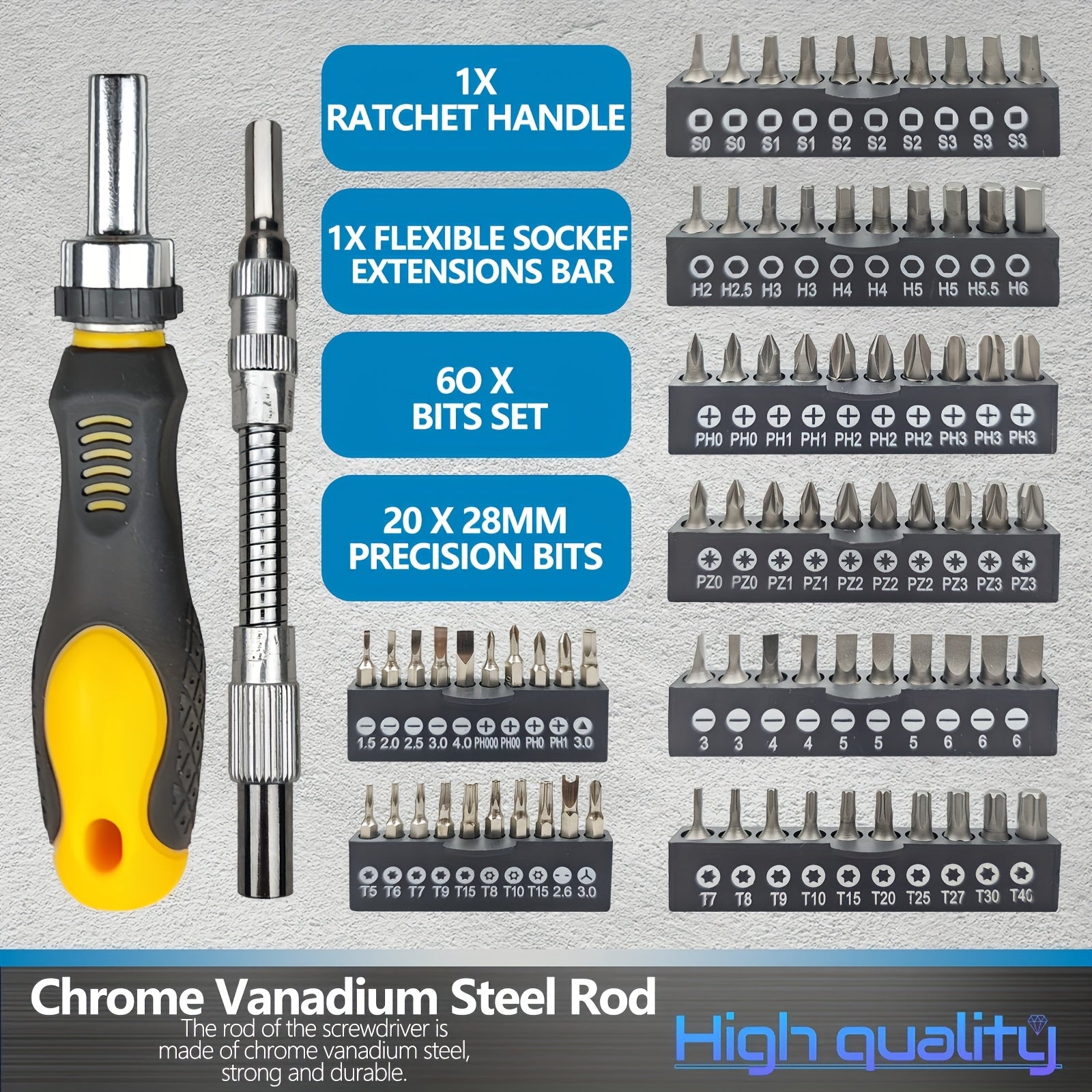 145pcs SEIKODY Steel Magnetic Screwdrivers Set, Precision, With Plastic Racking, Magnetizer, Key Set, Nut Driver and Bit Set, Uncharged, Without Battery, for DIY, Men, Tools Gift