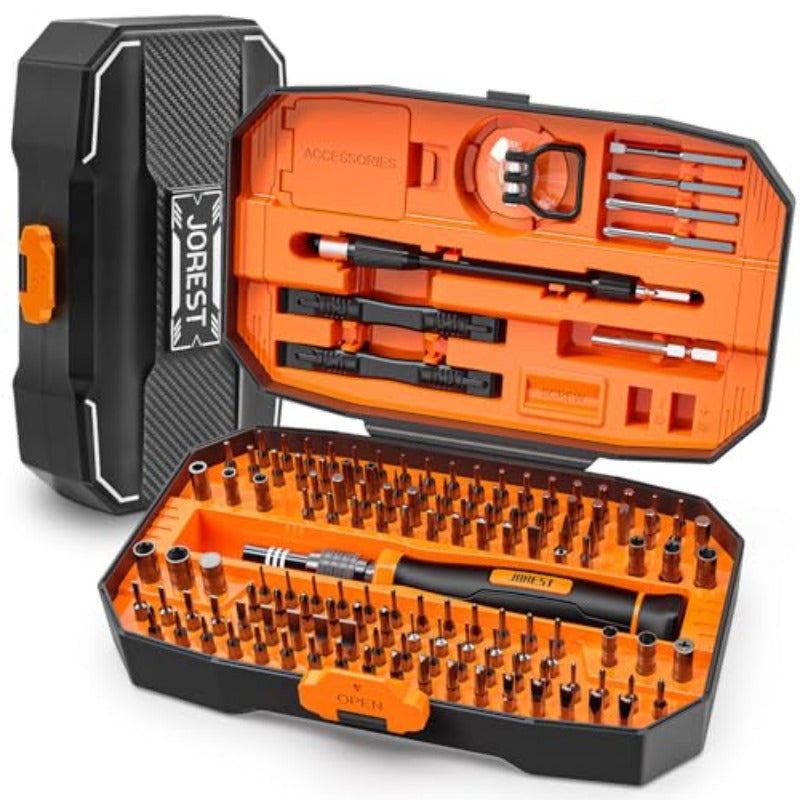 JOREST 152-in-1 Magnetic Precision Screwdriver Set with Torx/Triwing/Pentalobe/Phillips Bits, CRV Steel Construction & TPR/PP Ergonomic Handle, Magnetic Storage Case & 12 Tool Kit for Electronics, MacBook, iPhone, PS5, Xbox, Jewelry Repair - All-in-One